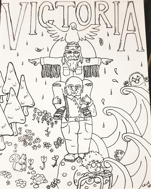 A line drawing featuring a 