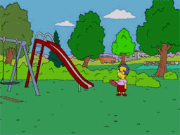 Gif of a loop of Milhouse throwing a frisbee by himself.